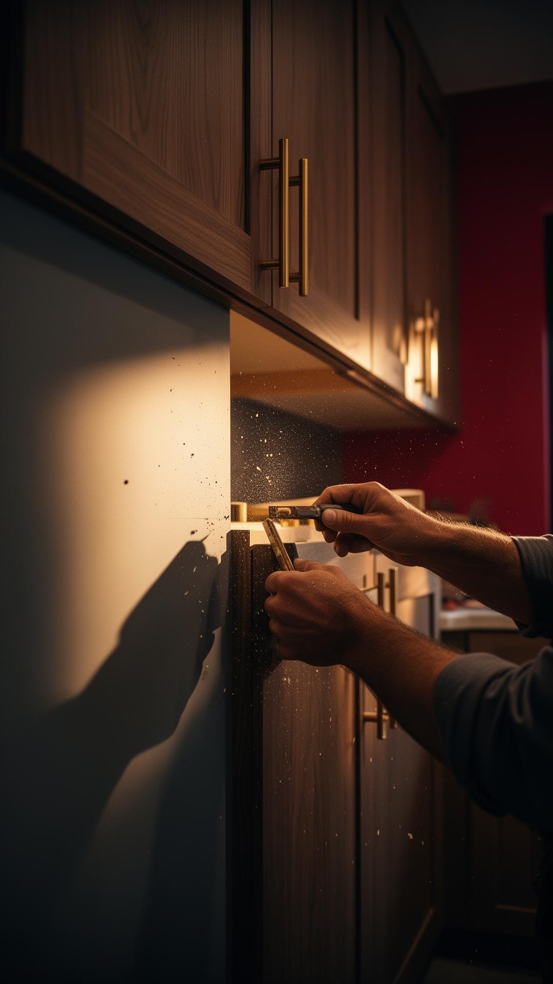 Craftsman installing a kitchen cabinet hinge in Reno, NV